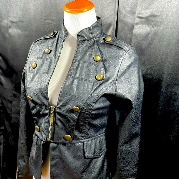 Ashly textured vegan leather Military Jacket - Picture 7 of 13